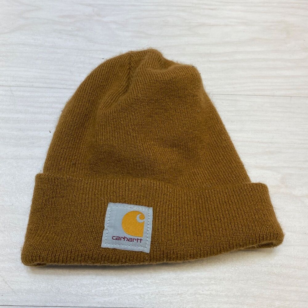 Carhartt Hat Beanie Mens One Size Brown Knit Cuffed Watch Cap Winter Workwear